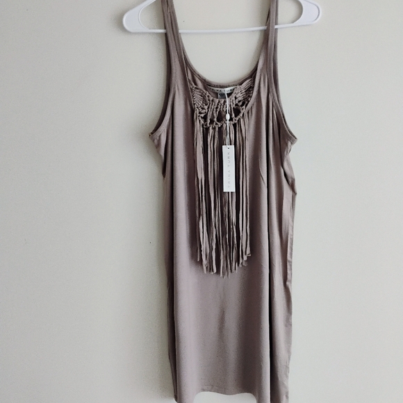 NWT Trina Turk Althea Tank Dress Gray Fringe Tassel Boho Western Cowgirl Macrame - Picture 2 of 12